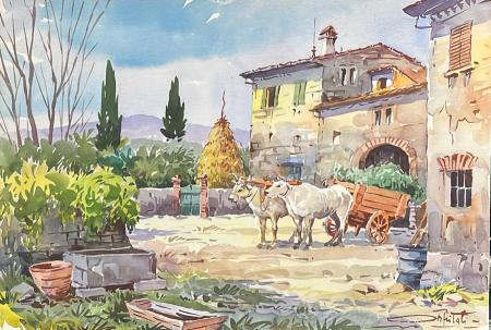 Quadro di Giovanni Ospitali Casa colonica - acquerello cartone 